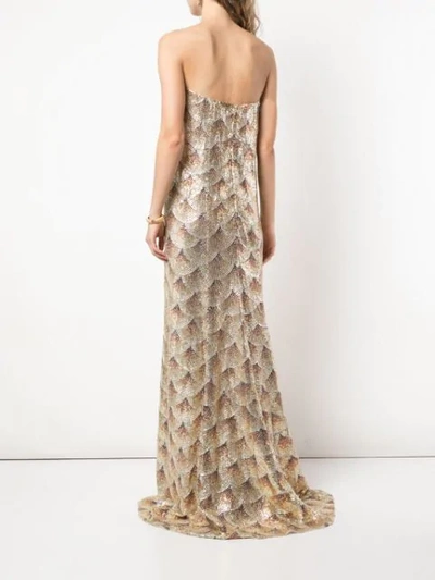 Shop Oscar De La Renta Strapless Gown With Fan Embellishment In Gold