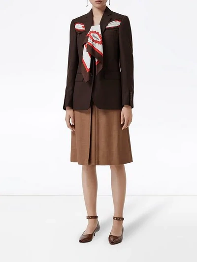 Shop Burberry Silk Scarf Detail Wool Tailored Jacket In Coffee
