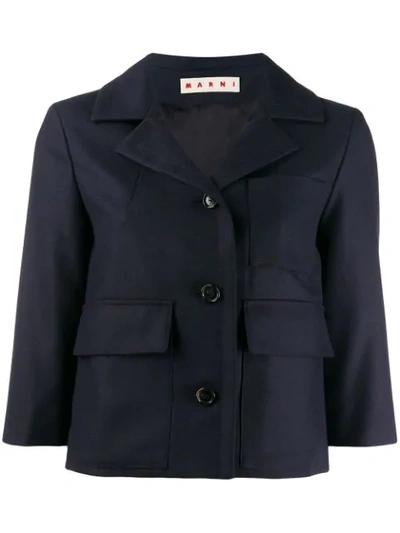 Shop Marni Cropped Fitted Jacket In Blue