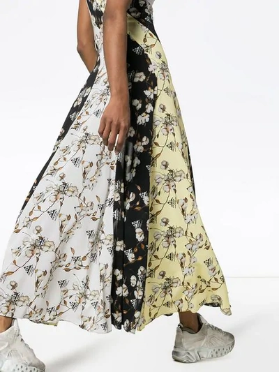Shop Off-white Floral Print Side Split Dress In Black
