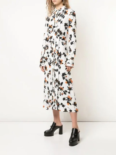Shop Derek Lam Floating Floral Long Sleeve Maxi Shirt Dress With Pleats In White