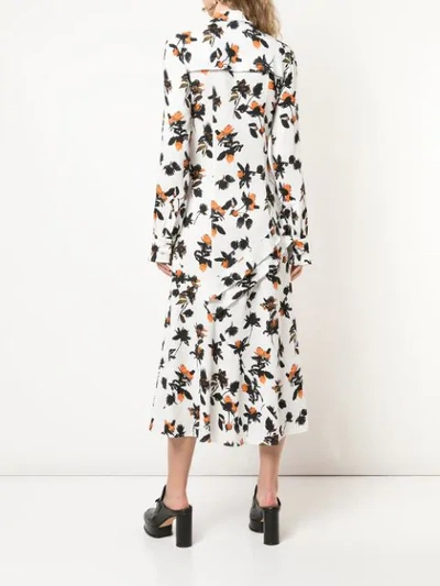 Shop Derek Lam Floating Floral Long Sleeve Maxi Shirt Dress With Pleats In White