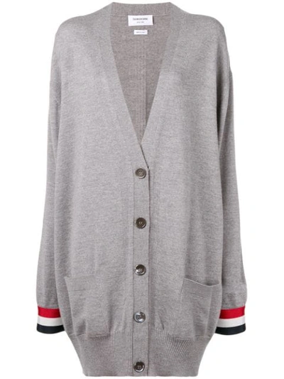 Shop Thom Browne Rwb Cuff Oversized Merino Cardigan In Grey