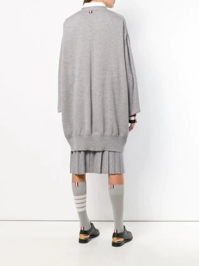 Shop Thom Browne Rwb Cuff Oversized Merino Cardigan In Grey