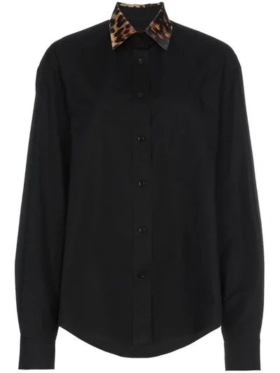 Shop We11 Done We11done Oversized Leopard Print Collar Cotton Shirt - Black