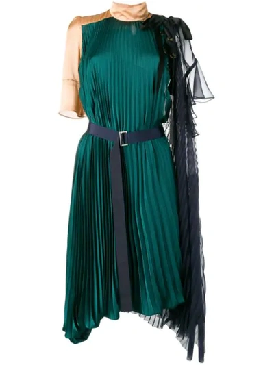 Shop Sacai Asymmetric Dress - Green