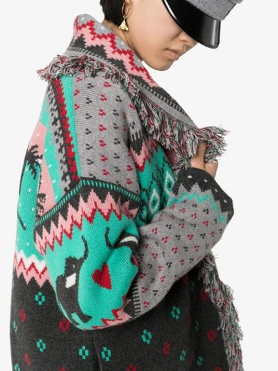 Shop Alanui Elephant Fairisle Cashmere Cardigan In Multicolour