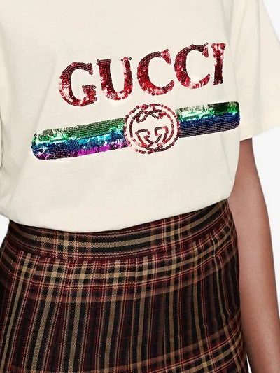 GUCCI 超大款LOGO亮片T恤 - 白色