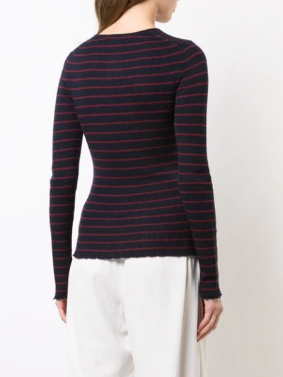 VINCE STRIPE RIBBED KNIT SWEATER - 蓝色