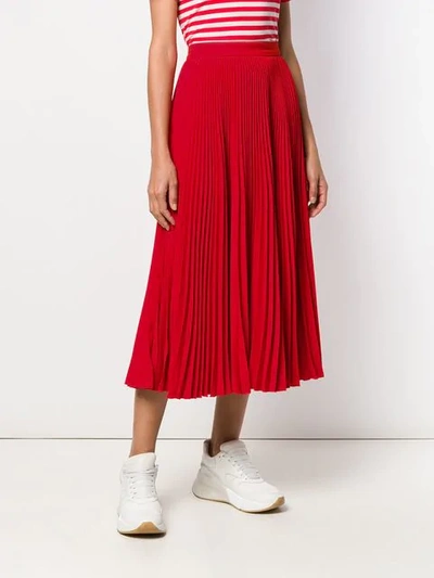Shop Msgm Pleated Midi Skirt In Red