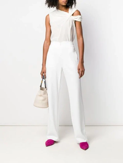 Shop Pinko Textured Wide Leg Trousers In White