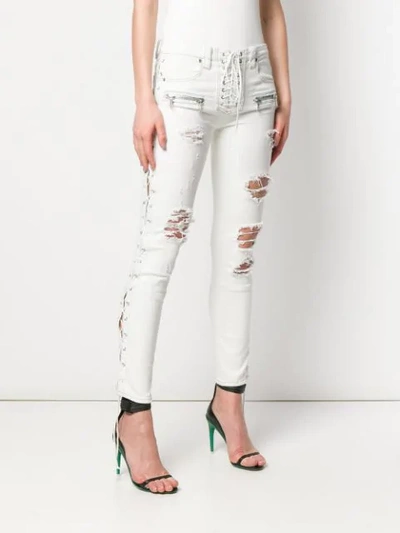 Shop Ben Taverniti Unravel Project Lace-up Distressed Skinny Jeans In White