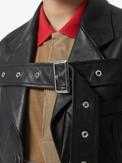 Shop Burberry Biker Belt Detail Leather Morning Jacket In Black