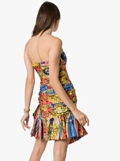 Shop Moschino Baroque-print Ruched Dress In 1888 Multicoloured