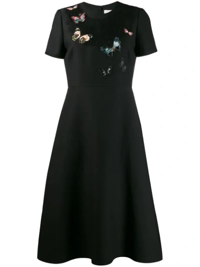 Shop Valentino Embroidered Crêpe Couture Dress In Black