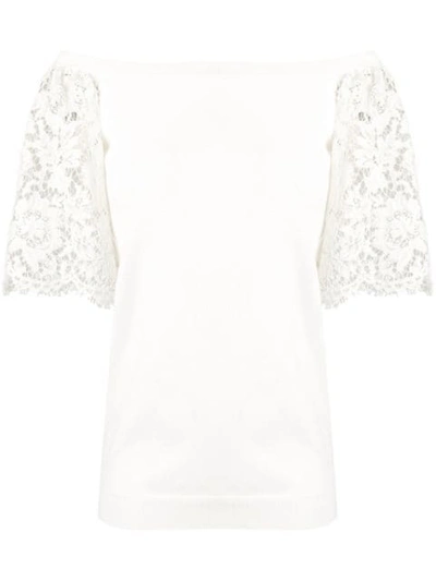 Shop Valentino Floral Lace Sleeve T In White