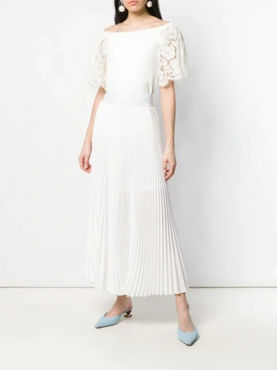 Shop Valentino Floral Lace Sleeve T In White