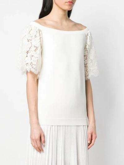 Shop Valentino Floral Lace Sleeve T In White