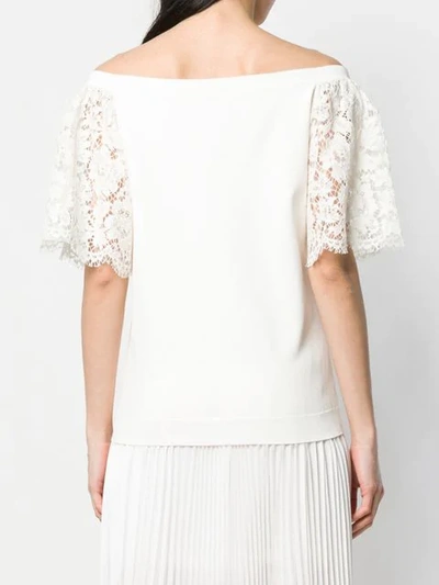 Shop Valentino Floral Lace Sleeve T In White