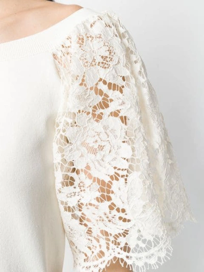 Shop Valentino Floral Lace Sleeve T In White