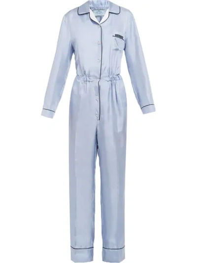 Shop Prada Contrast Piping Jumpsuit In F0yl3 Opaline/white / Black