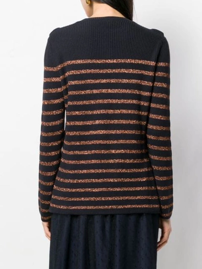 Shop Red Valentino Stripped Knit Sweater In Blue