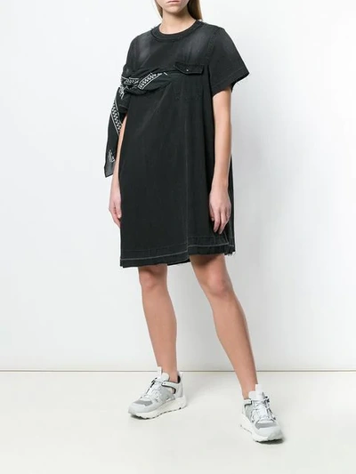 Shop Sacai Scarf Appliqué Denim Dress In Black