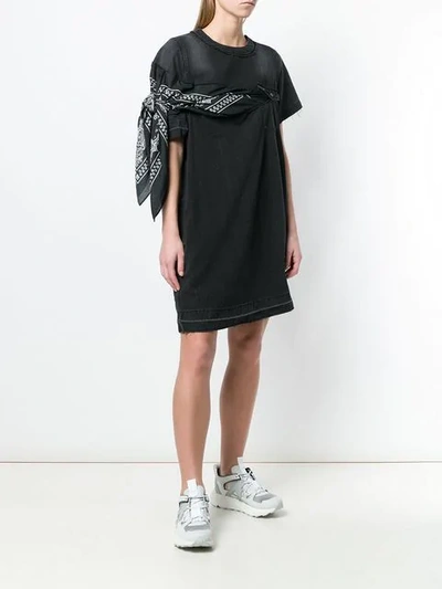 Shop Sacai Scarf Appliqué Denim Dress In Black