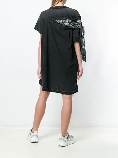 Shop Sacai Scarf Appliqué Denim Dress In Black
