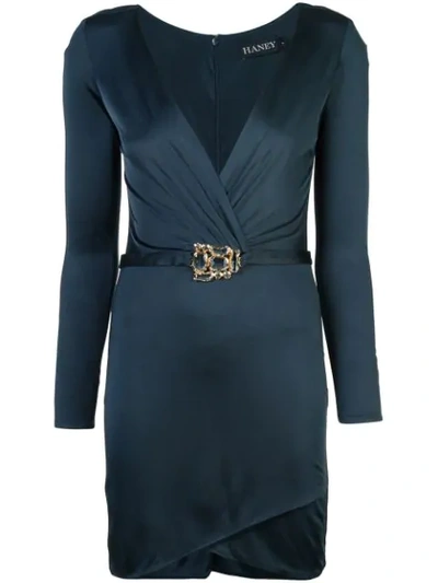 Shop Haney V-neck Belted Dress In Blue
