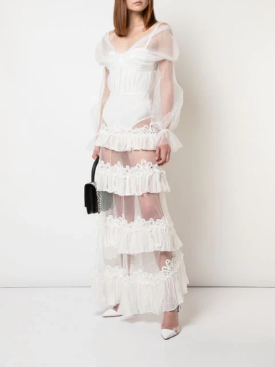 Shop Jonathan Simkhai Lace Ruffle Bodysuit Dress In White