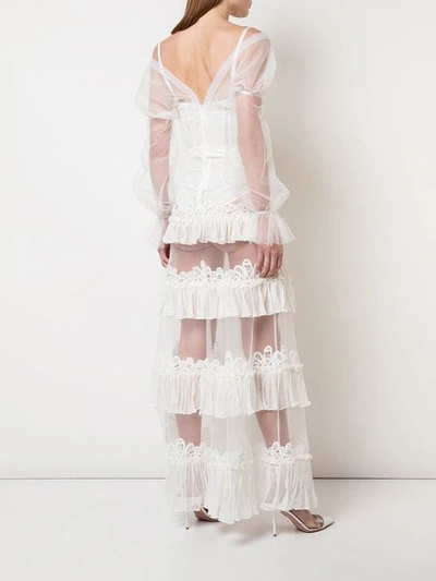 JONATHAN SIMKHAI LACE RUFFLE BODYSUIT DRESS - 白色