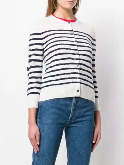 Shop Barrie Cashmere Striped Cardigan In White