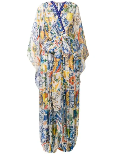 Shop Dolce & Gabbana Printed Pleat Maxi Dress In White