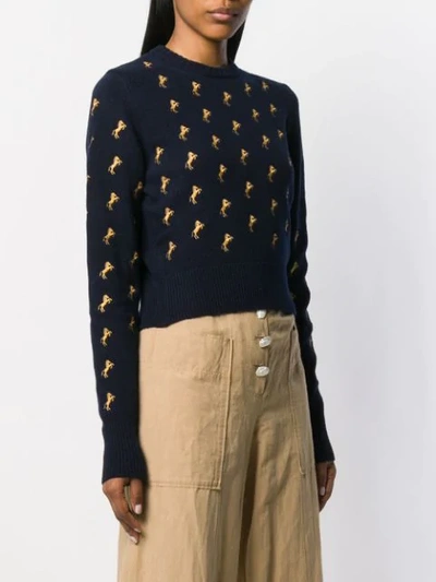 Shop Chloé Horse Embroidered Jumper In Blue