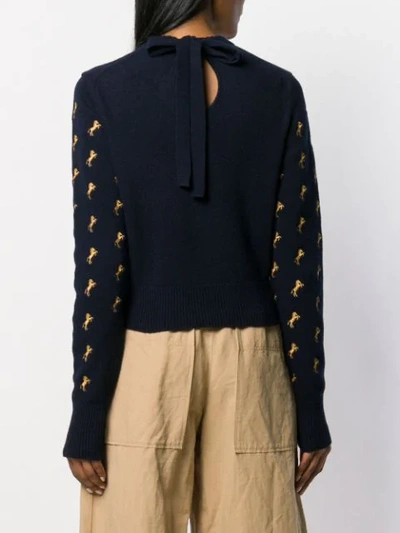 Shop Chloé Horse Embroidered Jumper In Blue