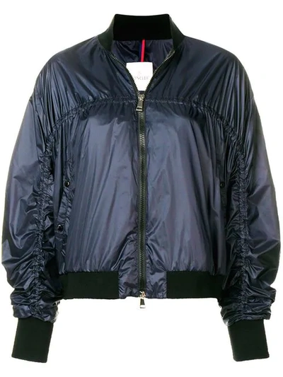Shop Moncler Elongated Sleeve Bomber Jacket In Blue