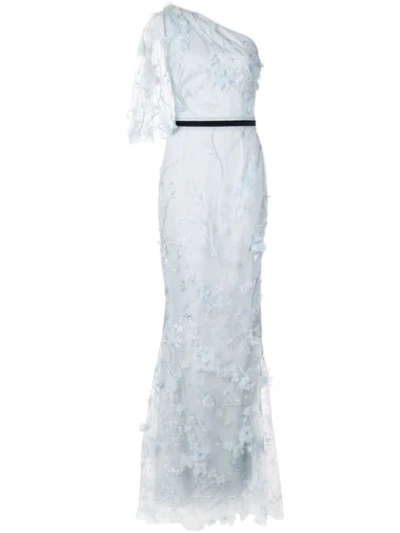 Shop Marchesa Notte Embroidered Long Dress In Blue