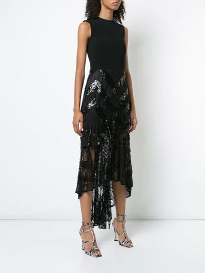 Shop Christian Siriano Sequin Lace Asymmetric Dress In Black