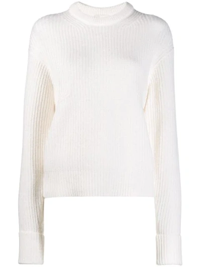 Shop Chloé Ribbed Crew Neck Sweater In White