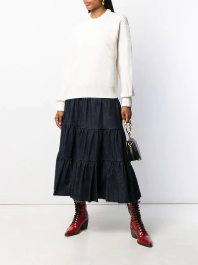 CHLOÉ RIBBED CREW NECK KNITTED TOP - 白色