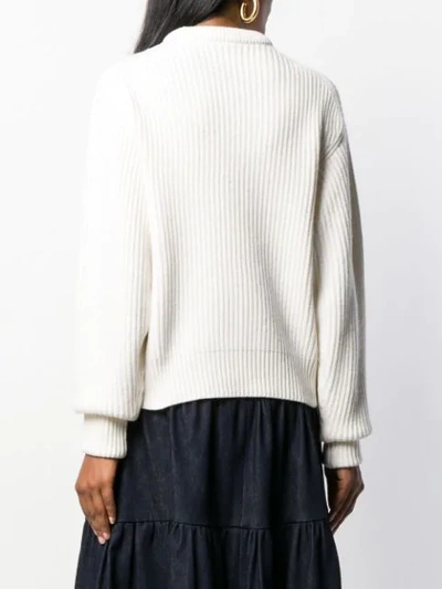 Shop Chloé Ribbed Crew Neck Sweater In White
