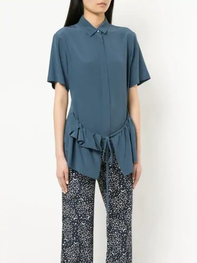 Shop Stella Mccartney Short Sleeved Ruffle Trim Shirt In Blue