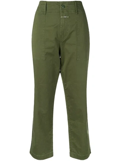 Shop Closed Cropped Trousers In Green