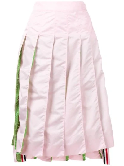 Shop Thom Browne Pink Mesh Pleated Skirt