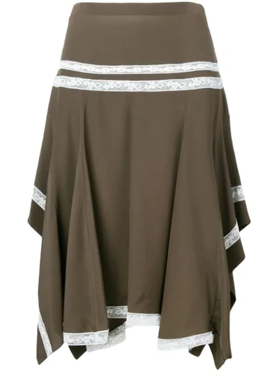 Shop Chloé Lace-embroidered Flared Skirt In Brown