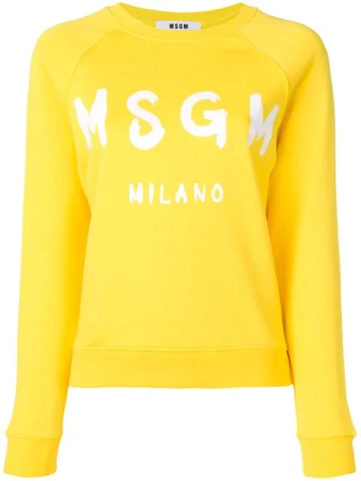Shop Msgm Logo Print Sweatshirt In Yellow