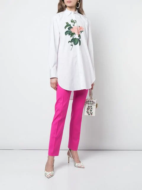 Oscar De La Renta Oversized Hemd Mit Rosenstickerei In White Blush Modesens