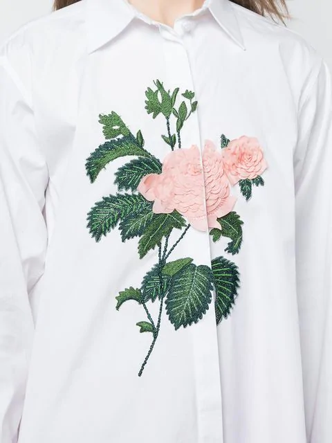 Oscar De La Renta Oversized Hemd Mit Rosenstickerei In White Blush Modesens