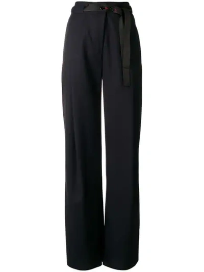 Shop Eudon Choi High Waisted Slack Trousers In Blue